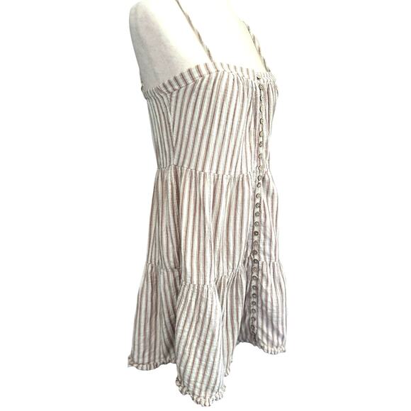 Rylee + Cru Women's Tan Striped Tiered Dress Full Button XS Cottagecore Boho - Picture 6 of 7